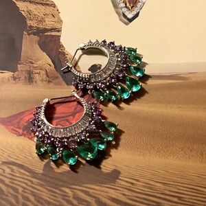 Sterling Silver Chandelier Multicolor Stones Earrings